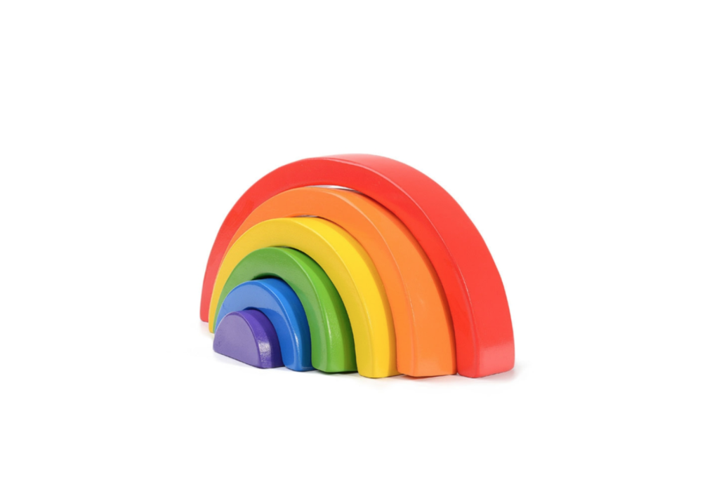 Montessori lesena mavrica za zlaganje, igrača za razvoj logike, koordinacije in prostorskega razmišljanja. Igrače za 2 leti. 